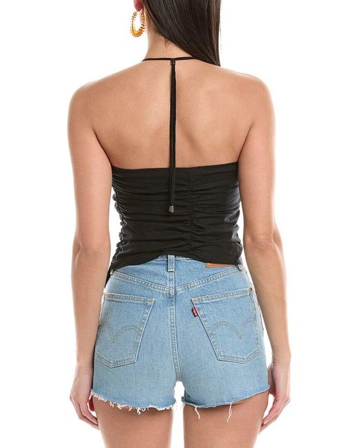 Onia Black Air Asymmetrical Halter Linen-Blend Top