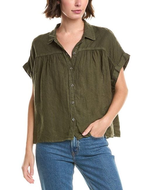 Velvet By Graham & Spencer Green Aria Linen Top