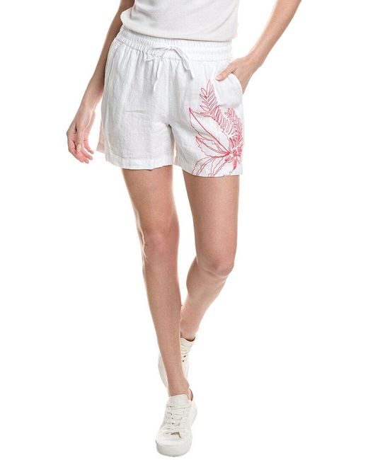 Tommy Bahama White Portico Palms Embroidered High-rise Linen Easy Short