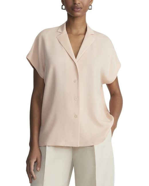 Lafayette 148 New York Natural Plus Notch Collar Dolman Silk Blouse