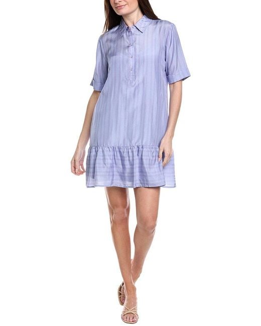 Johnny Was Blue Ruffle Tier Silk Dress