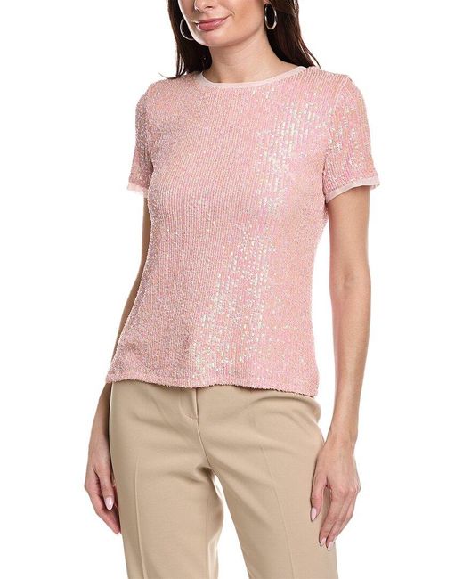 Anne Klein Pink Shiny Sequin Banded T-shirt