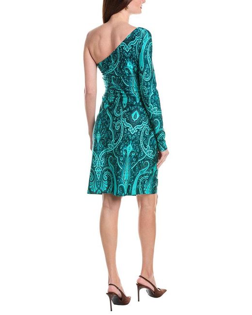 Etro Blue One-Shoulder Wrap Dress
