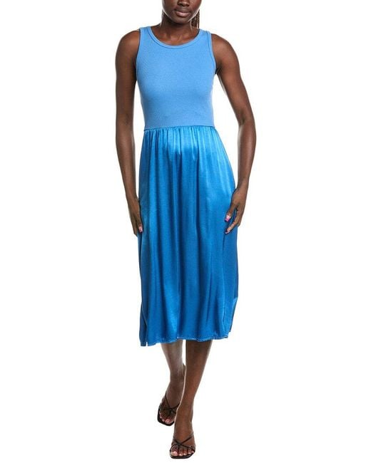 Michael Stars Blue Bridgette Mixed Media Midi Dress