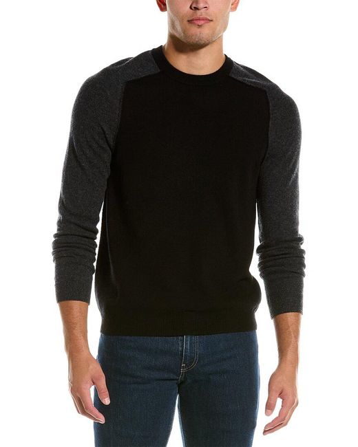 Autumn Cashmere Black Colorblocked Saddle Wool & Cashmere-blend Crewneck Sweater for men