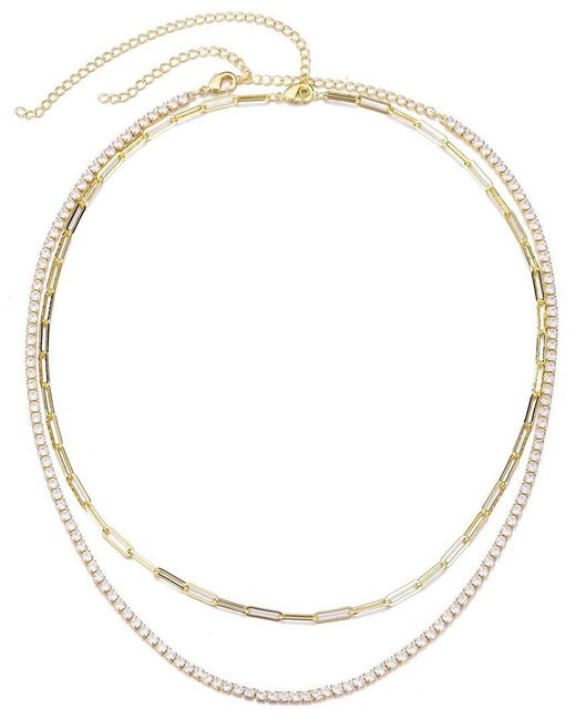Adornia Metallic 14K Plated Tennis & Paperclip Chain Necklace Set