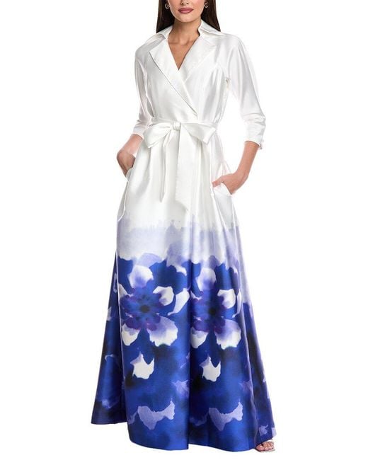 Teri Jon Blue Mikado Print Gown