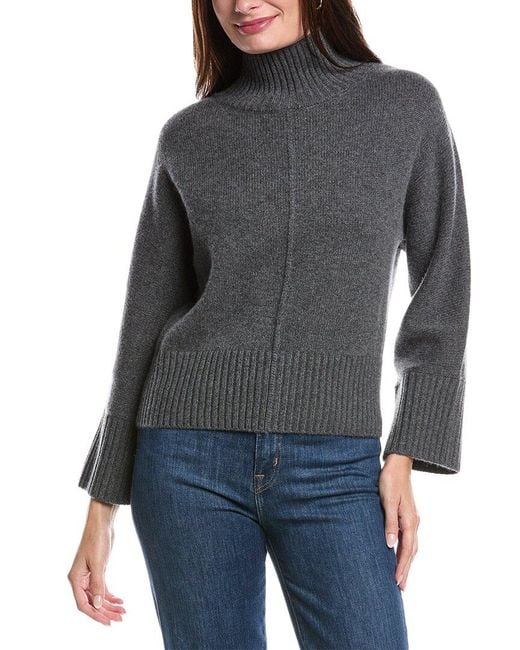 Forte Gray Luxe Rib Trim Mock Cashmere Sweater