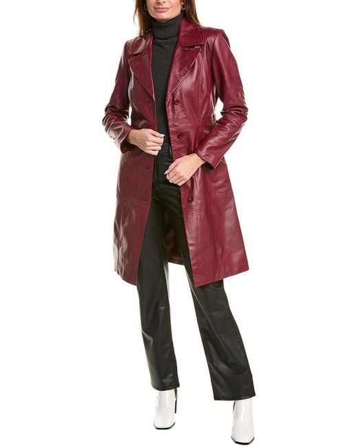Badgley Mischka Red Leather Trench Coat