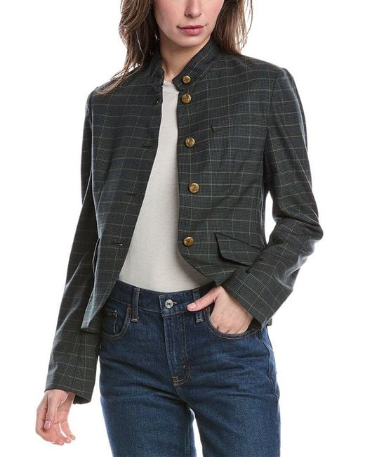 Rag & Bone Gray Slade Cropped Plaid Wool-Blend Blazer