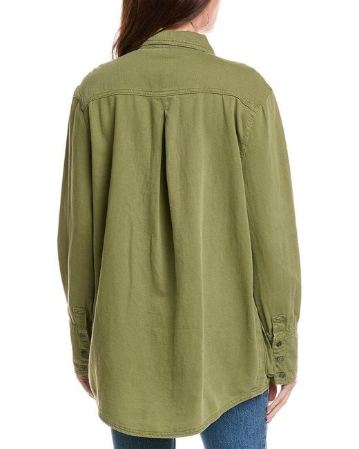 Chaser Brand Green Sea Pea Button-Up Linen-Blend Shacket