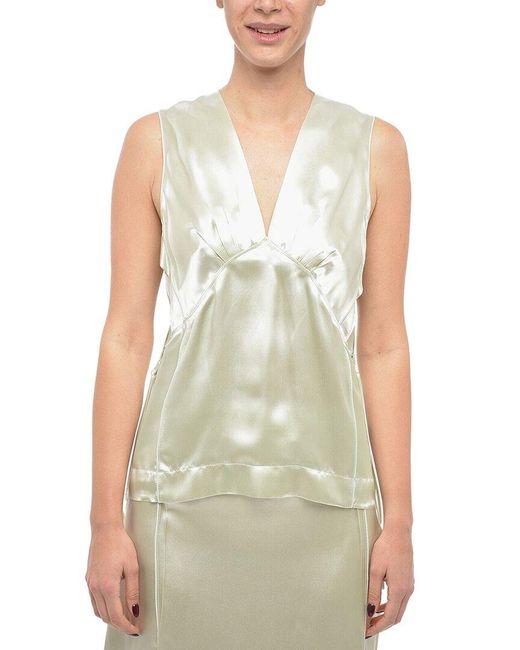 Bottega Veneta Green Satin Gathered Top