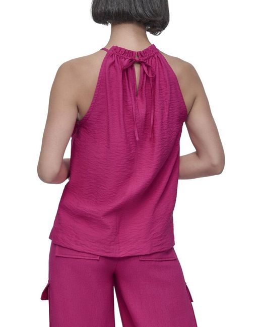 DKNY Purple Halter Crinkle Top