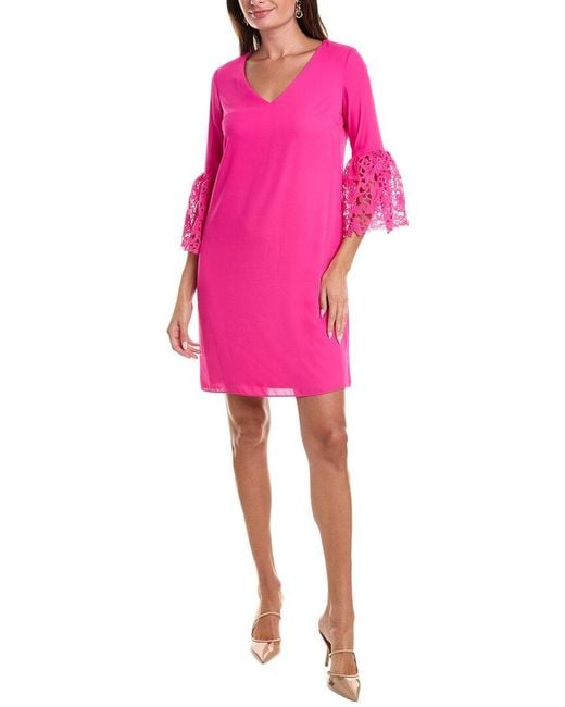 Joseph Ribkoff Pink Lace Bell-Sleeve Shift Dress