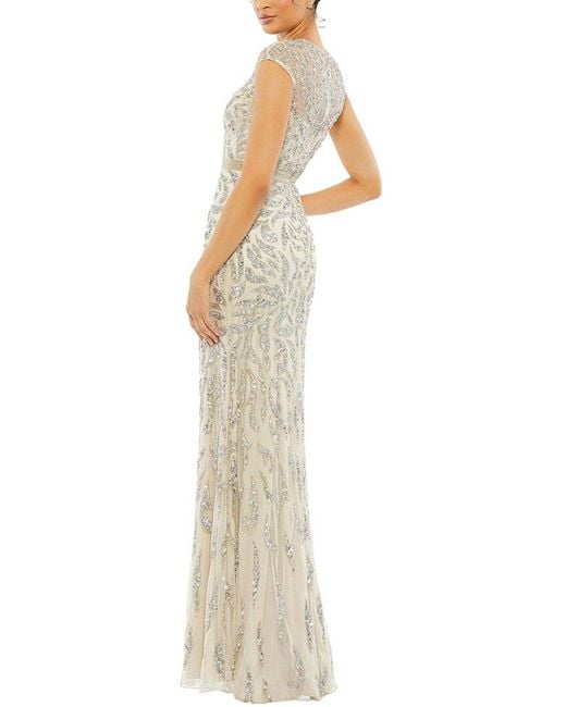 Mac Duggal White Dnu Beaded Mesh Gown