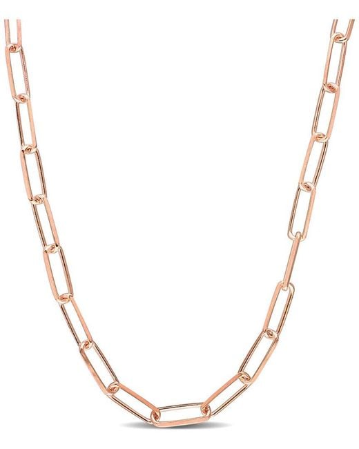 Italian Silver Metallic 18K Rose Over Diamond-Cut Paperclip Chain Necklace