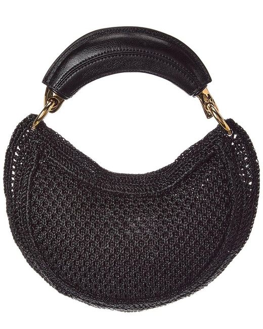 Chloé Black Summer Mini Banana Glitter Crochet & Leather Hobo Bag