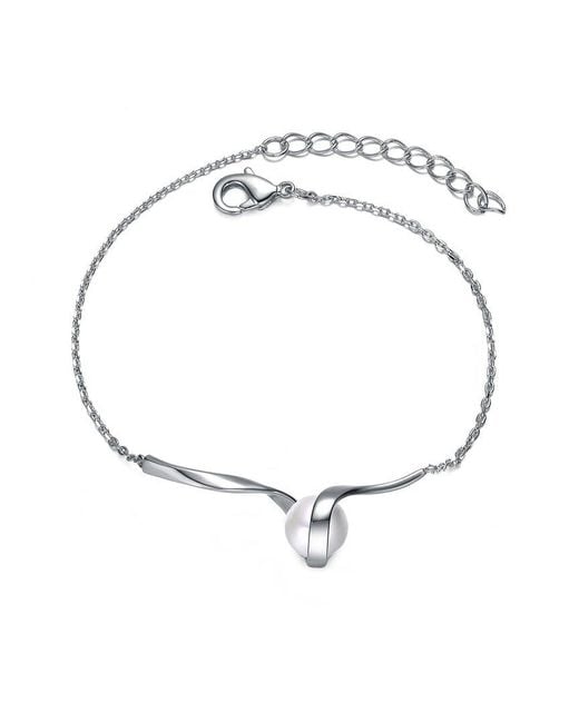 Genevive Jewelry Metallic Silver 7mm Pearl Delicate Cable Bracelet