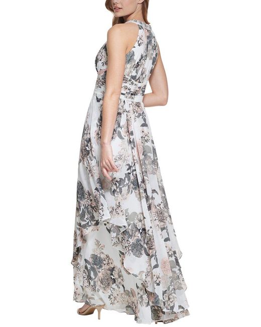 Eliza J White Printed Chiffon Gown