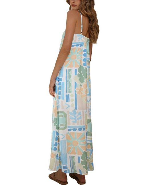 AMINA GLAM Blue Printed Maxi Dress