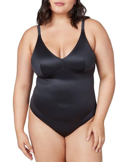 Spanx Black Shaping Satin Thong Bodysuit