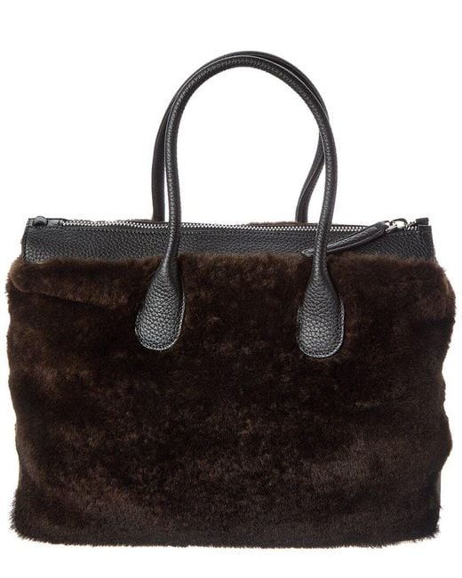 Tod's Black Di Large Leather & Shearling Tote