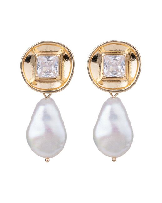 Saachi White 10-12Mm Pearl Cz Drop Earrings