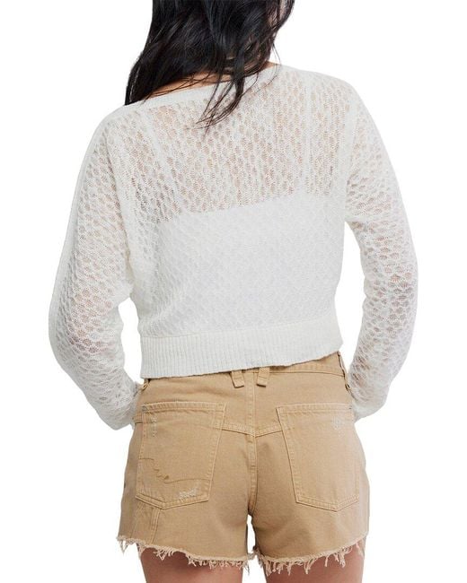 Free People White Maris Fine Gauge Linen-Blend Sweater