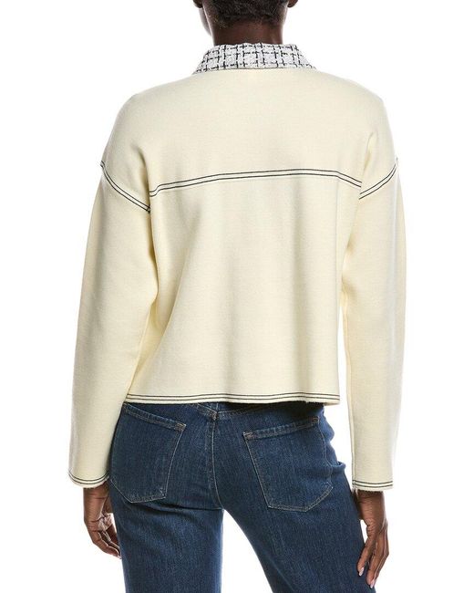 Nanette Lepore White Tweed Trim Cardigan