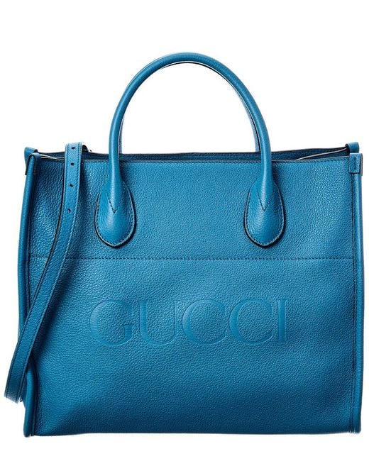 Gucci Blue Logo Small Leather Tote
