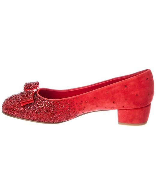 Ferragamo Red Vara Swa Suede Pump