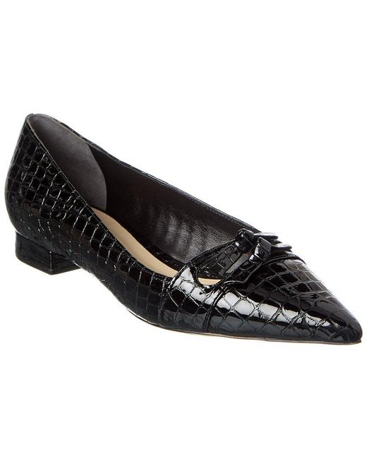 Alexandre Birman Black Kate Croc-Embossed Patent Flat