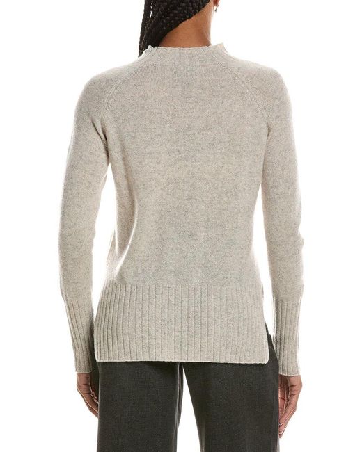 Forte Gray Basic Trim Low Funnel 100% Cashmere Pullover