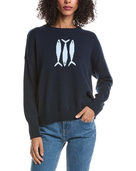 Vince Camuto Blue Sardine Motif Crewneck Sweater