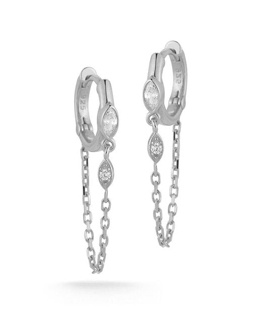 Glaze Jewelry Multicolor Rhodium Plated Cz Chain Huggie Earrings