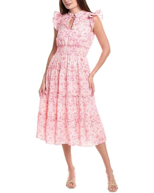 Sail To Sable Pink Smocked Waist Midi Dress