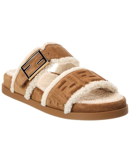 Fendi Brown Feel Suede & Shearling Sandal