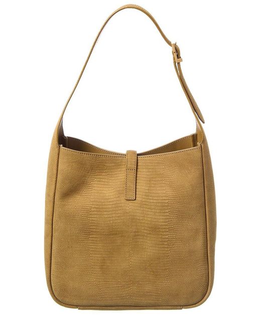 Saint Laurent Brown Le 5 A 7 Small Embossed Suede Hobo Bag