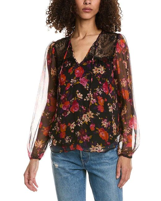 Johnny Was Red Flora Silk Blouse
