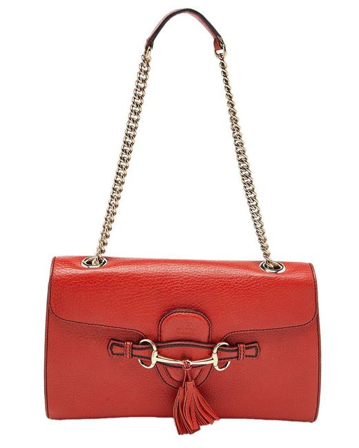 Gucci Red Leather Medium Emily Shoulder Bag (Authentic Pre-Owned)