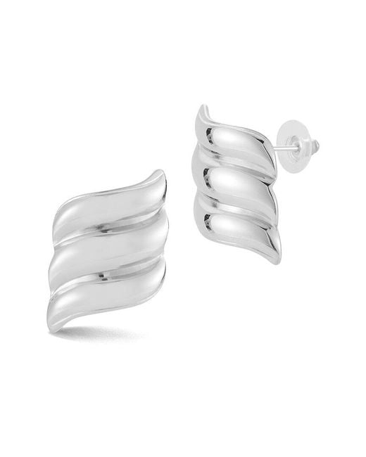 Glaze Jewelry White Plated Stainless Steel Wave Statement Stud Earrings