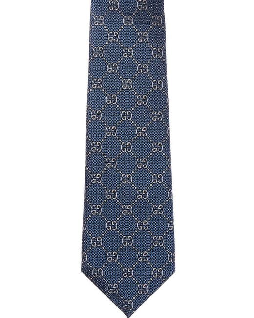 Gucci Blue Interlocking G Silk Tie for men
