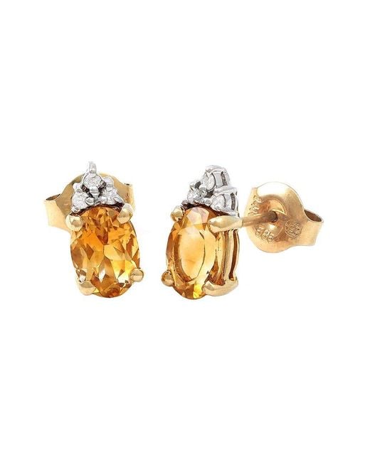 Gemstones Metallic 1.46 Ct. Tw. Diamond & Citrine 14K Earrings