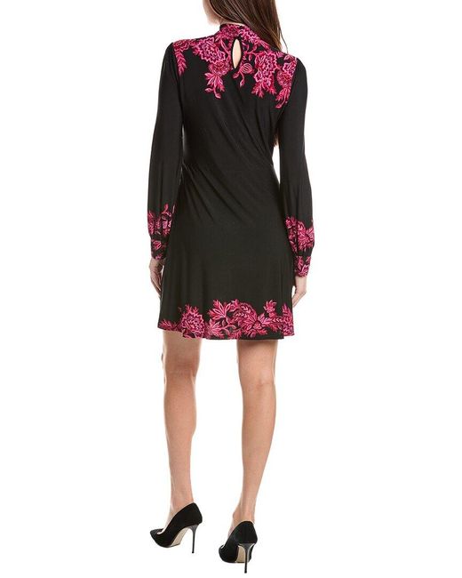 Cece Black Border Print Mock Neck Mini Dress