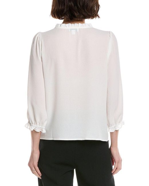 Cece White 3/4 Sleeve V-Neck Blouse