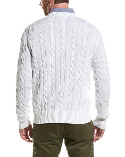 Brooks Brothers White Cable Crewneck Sweater for men