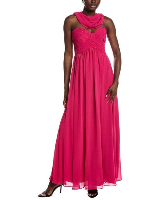 Badgley Mischka Pink Scarf Strapless Gown