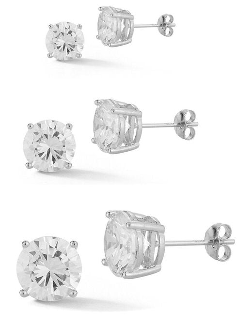 Glaze Jewelry White Silver Cz Round Earrings Set
