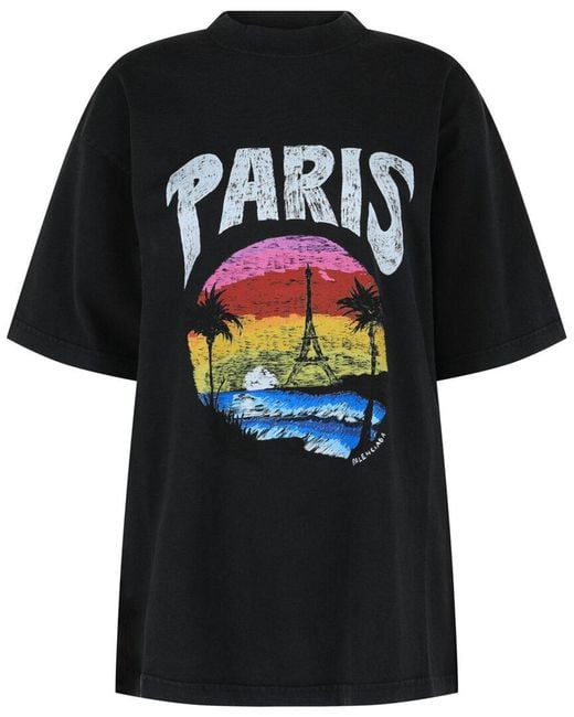 Balenciaga Black Medium Fit Paris Tropical T-Shirt