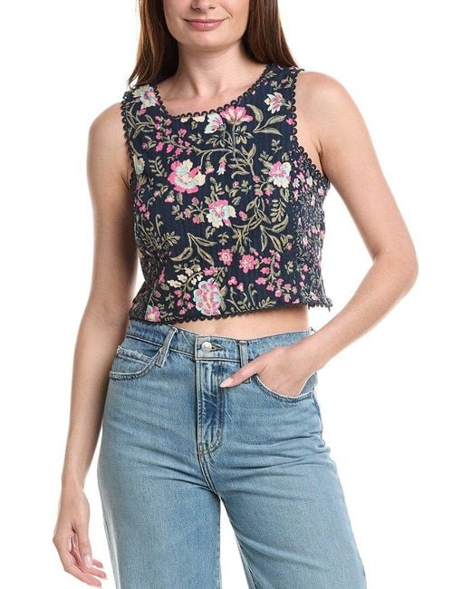 Ellen Tracy Blue Challis Floral Top